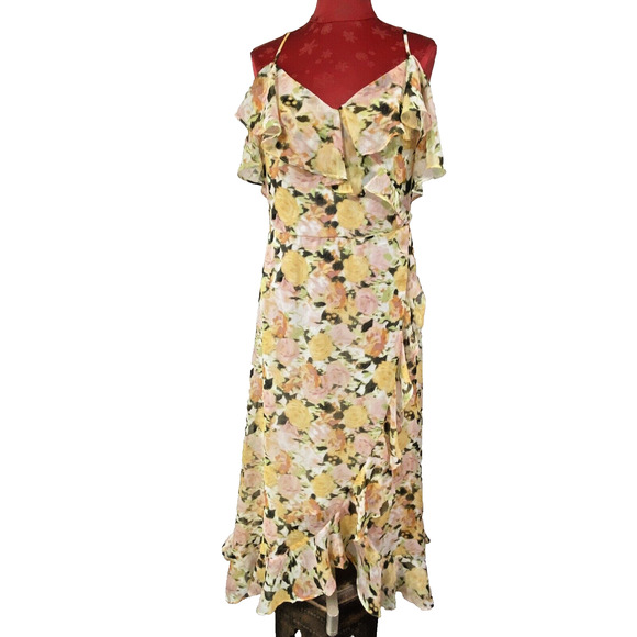 NWT Maggie London Maxi Cold Shoulder Sundress Size 12 Ruffle Pastel Floral Boho - Picture 1 of 12